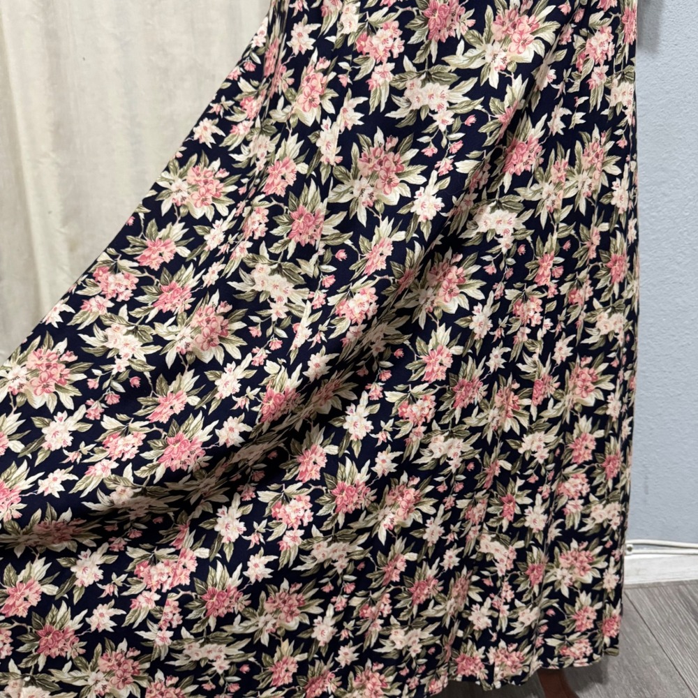 Betsy's Things Vintage 90s Floral Maxi Dress XL Navy Double Breasted Cottagecore - Picture 6 of 16